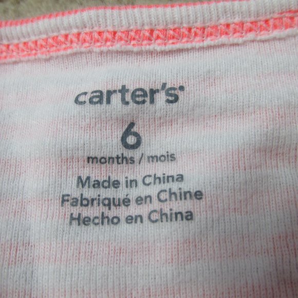 Carters Romper Girls Size 6M Coral Orange White Striped Cap Sleeve Summer Snap - Picture 3 of 5